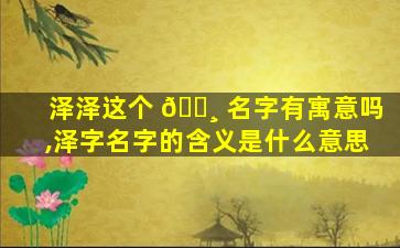 泽泽这个 🌸 名字有寓意吗,泽字名字的含义是什么意思